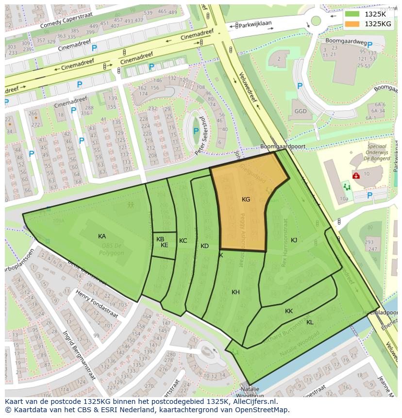 Afbeelding van het postcodegebied 1325 KG op de kaart.