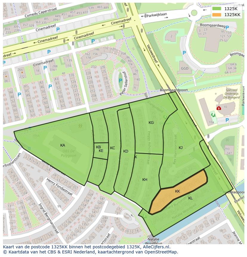Afbeelding van het postcodegebied 1325 KK op de kaart.