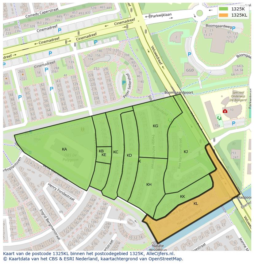 Afbeelding van het postcodegebied 1325 KL op de kaart.