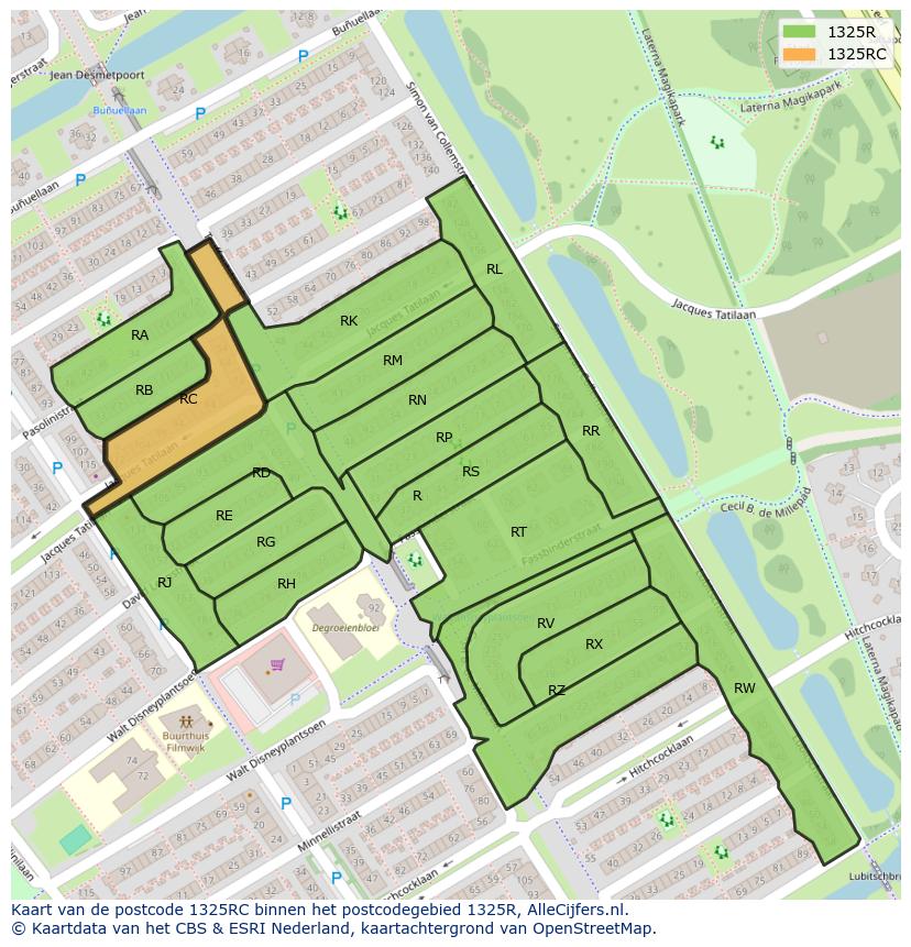 Afbeelding van het postcodegebied 1325 RC op de kaart.