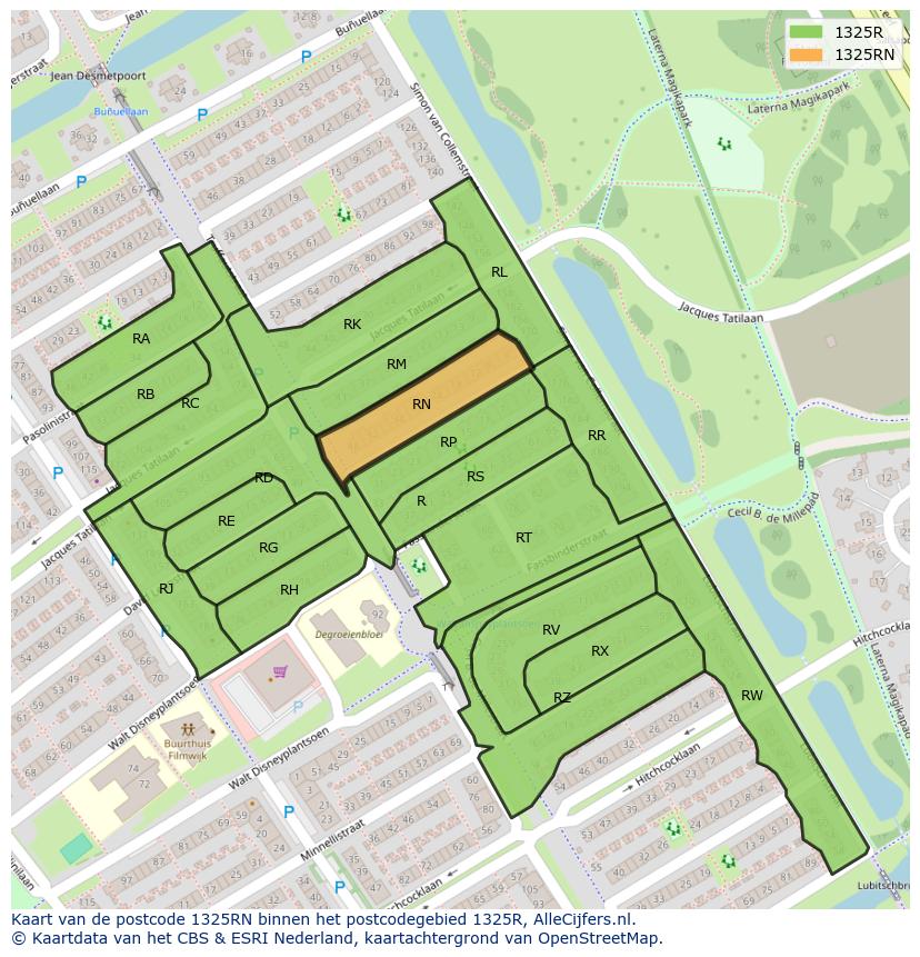 Afbeelding van het postcodegebied 1325 RN op de kaart.