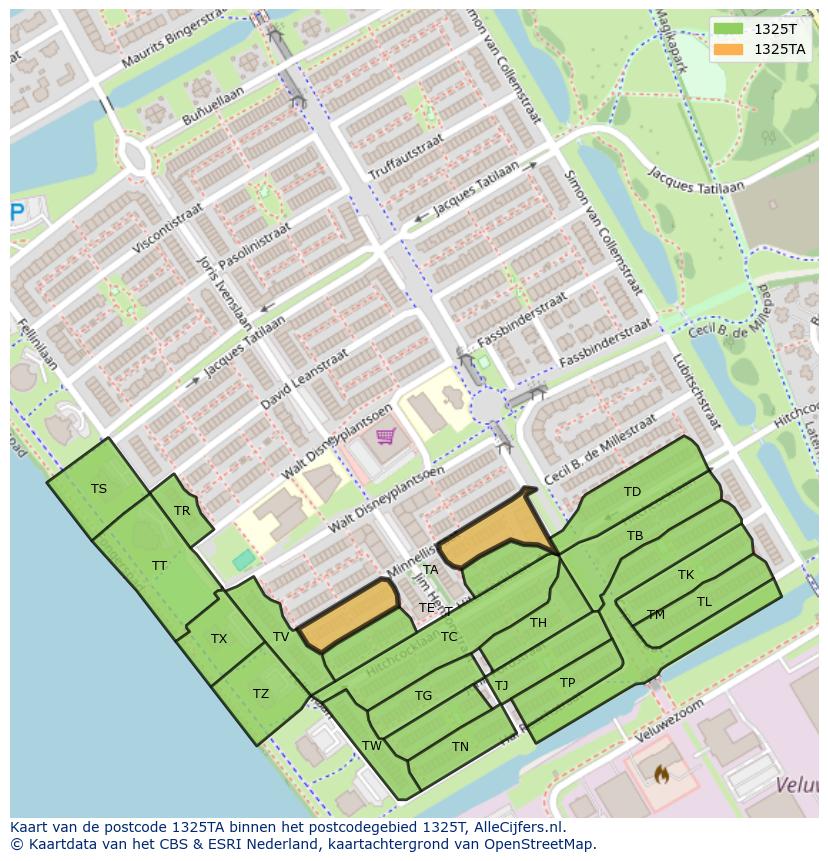 Afbeelding van het postcodegebied 1325 TA op de kaart.
