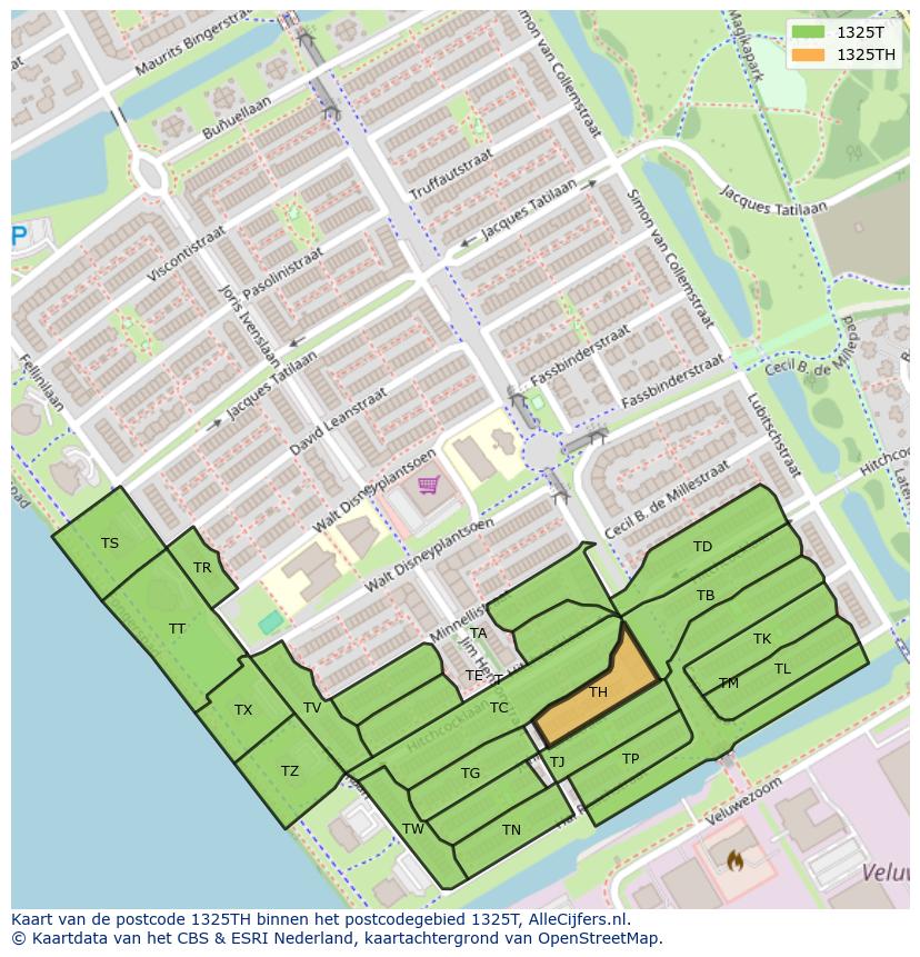 Afbeelding van het postcodegebied 1325 TH op de kaart.