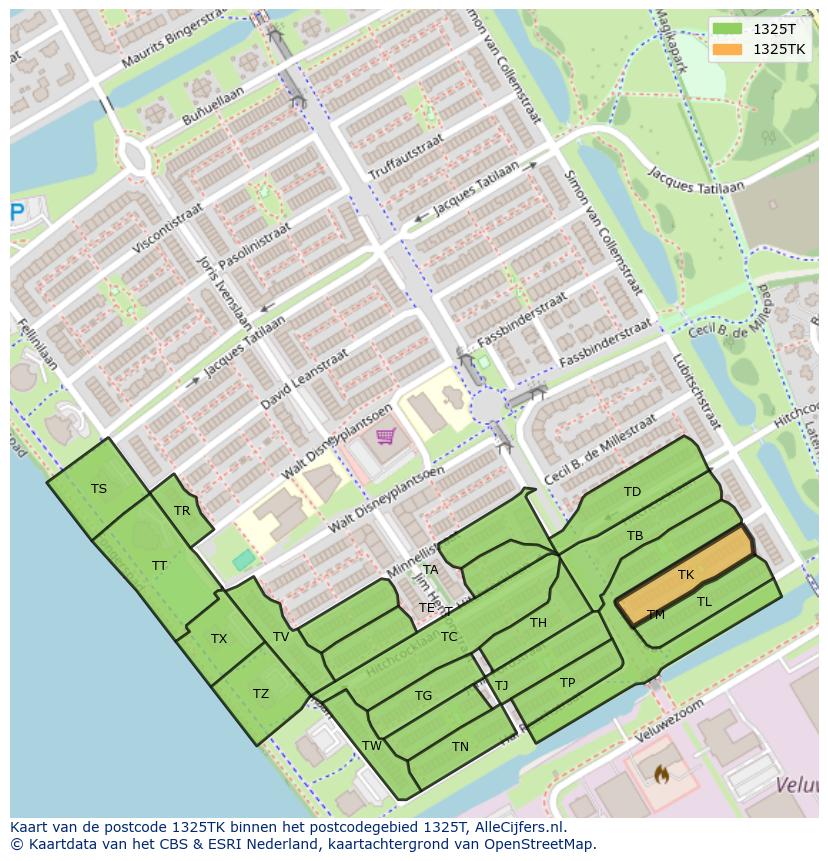 Afbeelding van het postcodegebied 1325 TK op de kaart.
