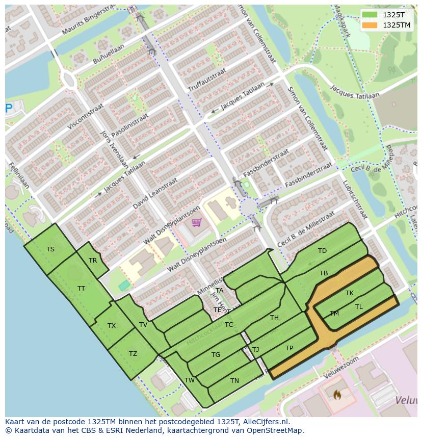 Afbeelding van het postcodegebied 1325 TM op de kaart.