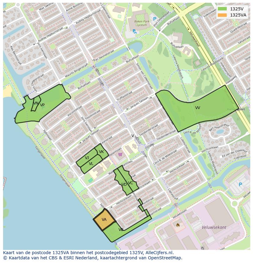 Afbeelding van het postcodegebied 1325 VA op de kaart.