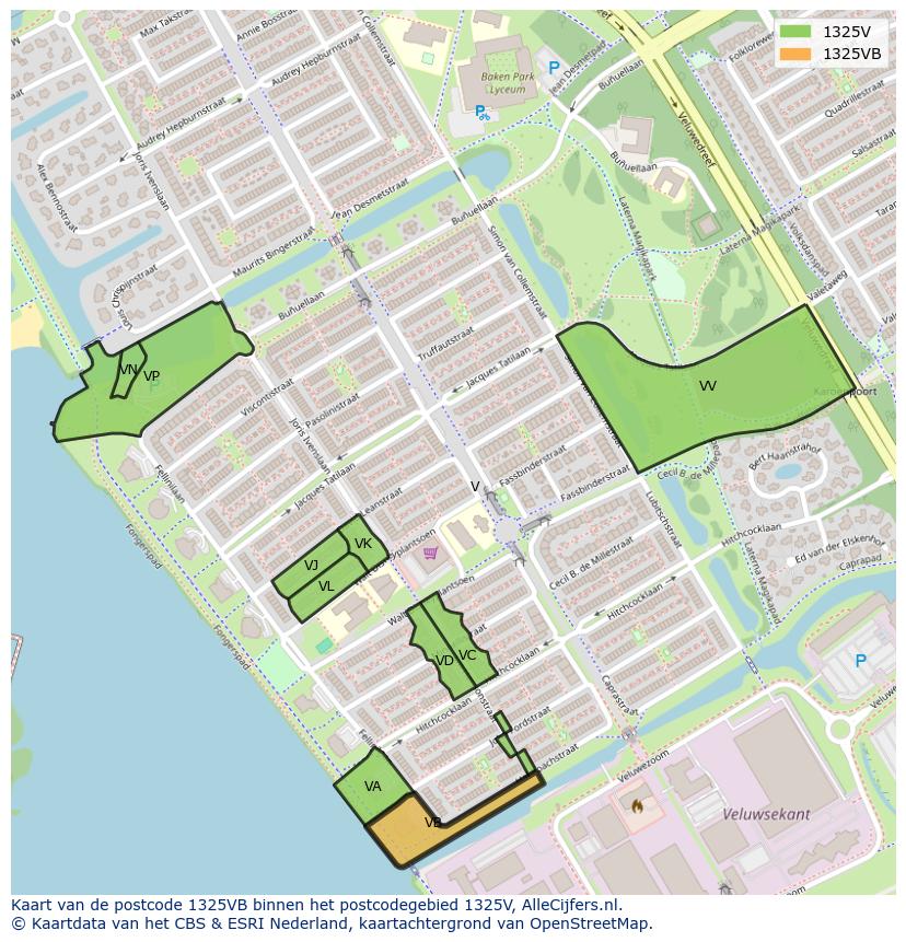 Afbeelding van het postcodegebied 1325 VB op de kaart.