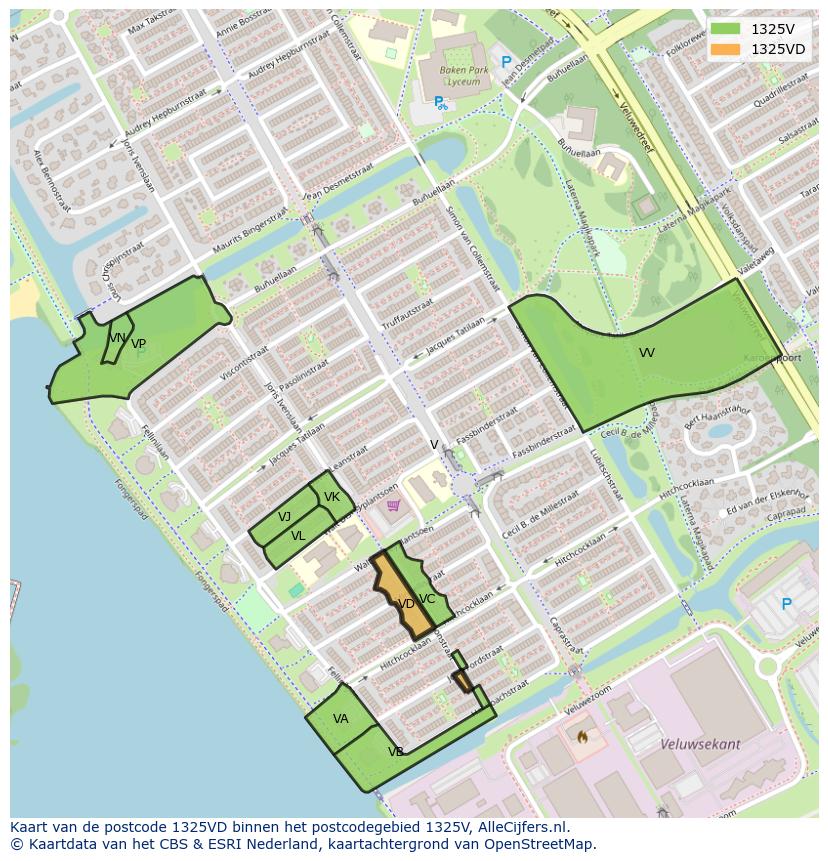 Afbeelding van het postcodegebied 1325 VD op de kaart.