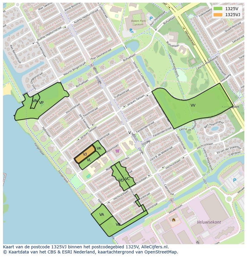 Afbeelding van het postcodegebied 1325 VJ op de kaart.