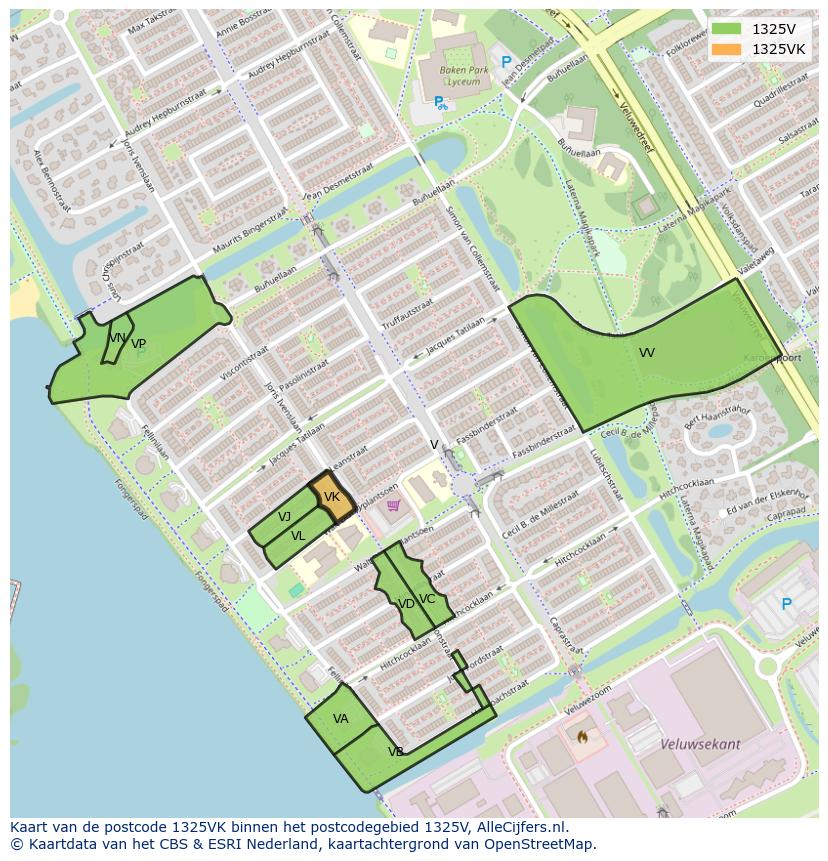 Afbeelding van het postcodegebied 1325 VK op de kaart.