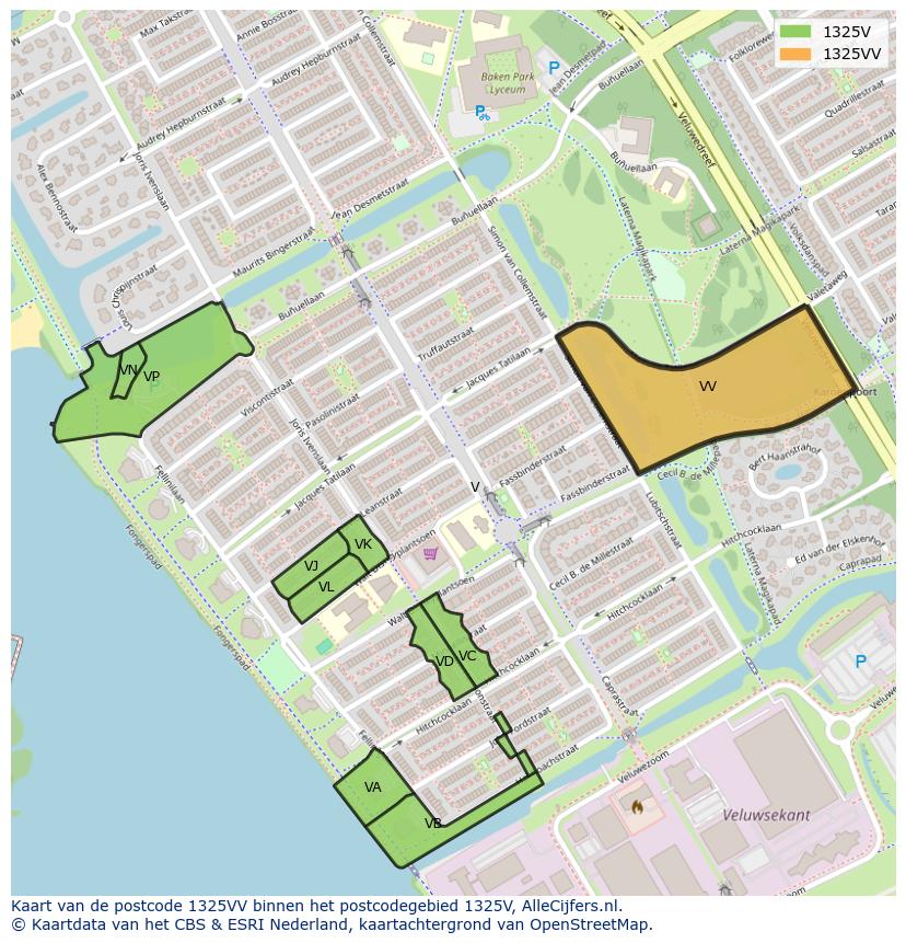 Afbeelding van het postcodegebied 1325 VV op de kaart.