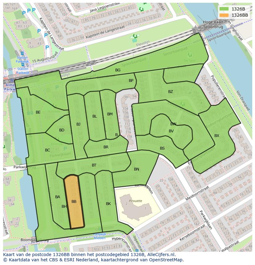 Afbeelding van het postcodegebied 1326 BB op de kaart.