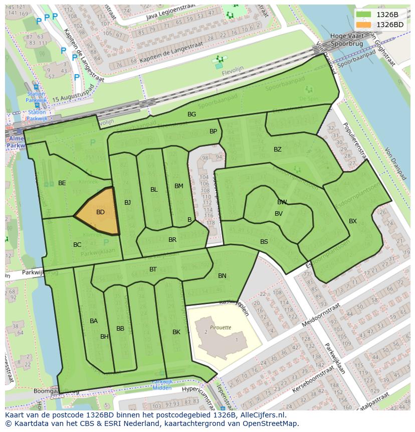 Afbeelding van het postcodegebied 1326 BD op de kaart.