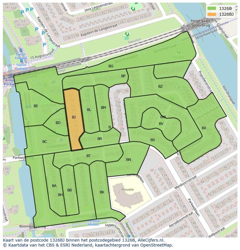 Afbeelding van het postcodegebied 1326 BJ op de kaart.