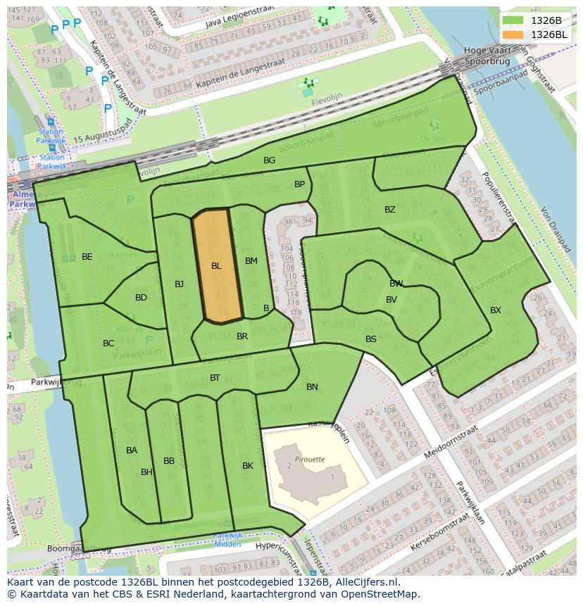Afbeelding van het postcodegebied 1326 BL op de kaart.