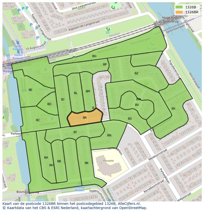 Afbeelding van het postcodegebied 1326 BR op de kaart.