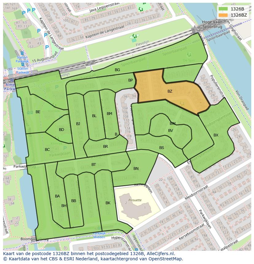 Afbeelding van het postcodegebied 1326 BZ op de kaart.