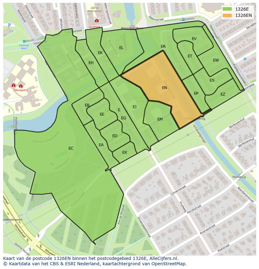 Afbeelding van het postcodegebied 1326 EN op de kaart.