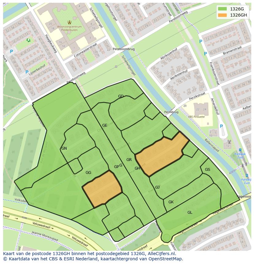 Afbeelding van het postcodegebied 1326 GH op de kaart.
