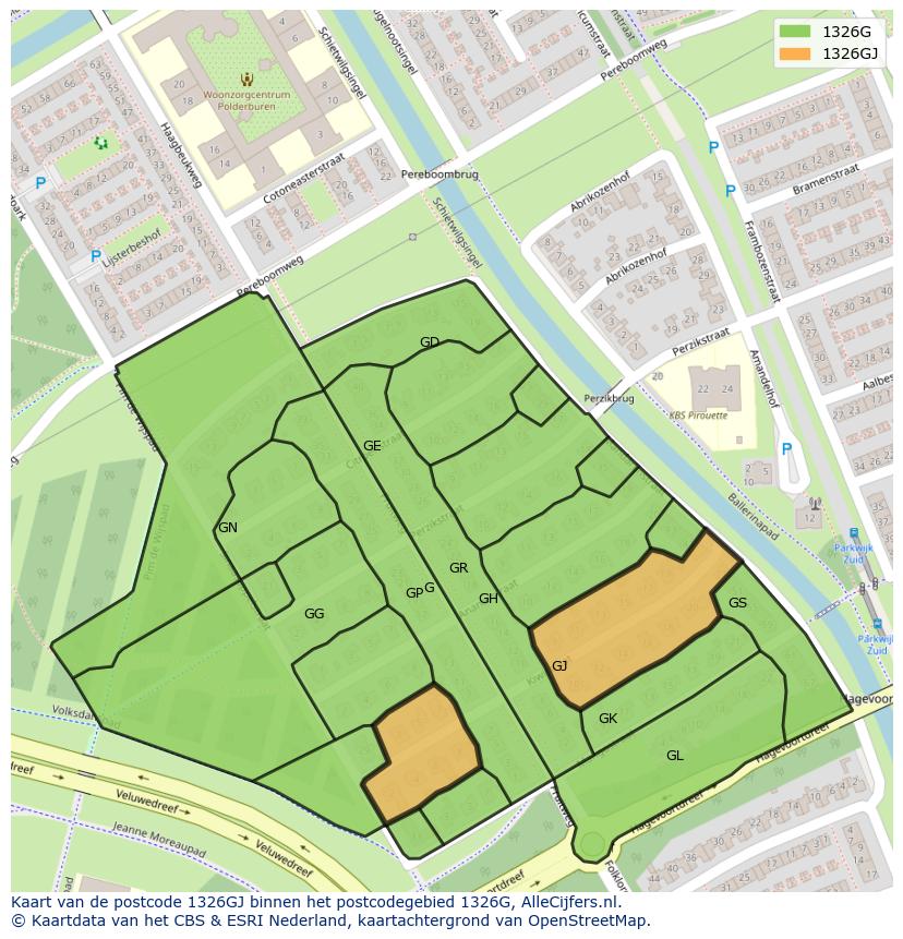 Afbeelding van het postcodegebied 1326 GJ op de kaart.