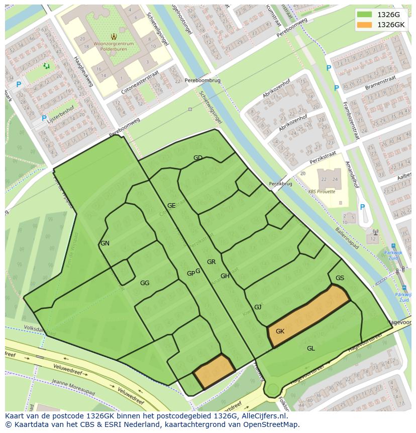 Afbeelding van het postcodegebied 1326 GK op de kaart.