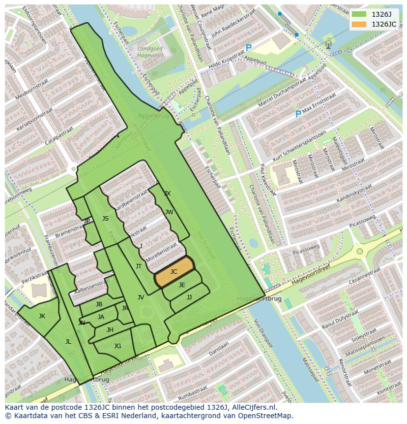 Afbeelding van het postcodegebied 1326 JC op de kaart.