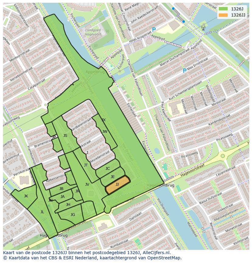 Afbeelding van het postcodegebied 1326 JJ op de kaart.