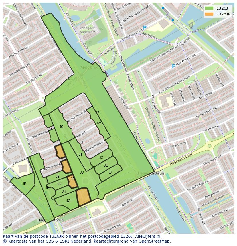 Afbeelding van het postcodegebied 1326 JR op de kaart.