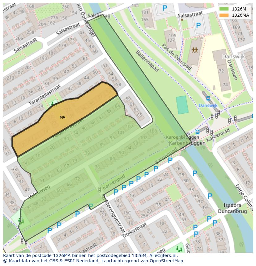 Afbeelding van het postcodegebied 1326 MA op de kaart.