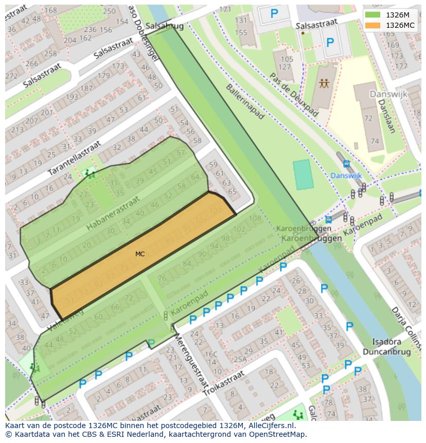 Afbeelding van het postcodegebied 1326 MC op de kaart.