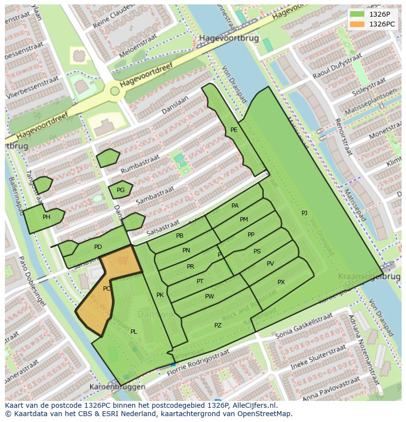 Afbeelding van het postcodegebied 1326 PC op de kaart.
