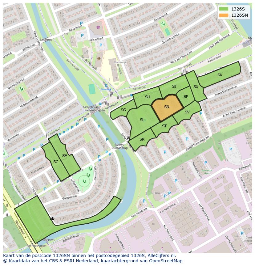 Afbeelding van het postcodegebied 1326 SN op de kaart.