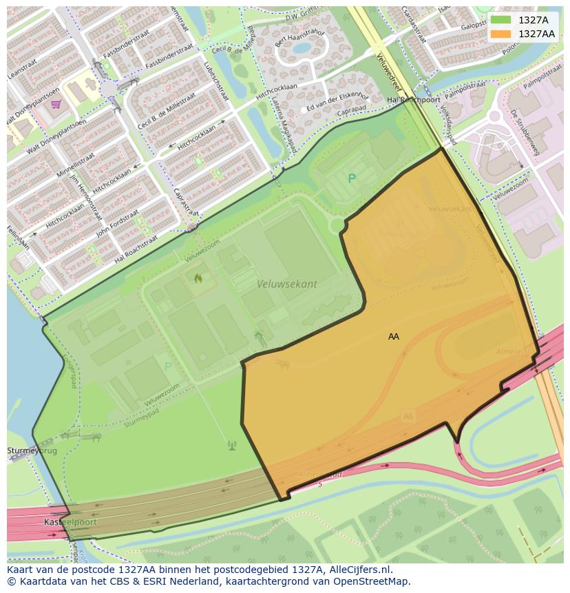 Afbeelding van het postcodegebied 1327 AA op de kaart.