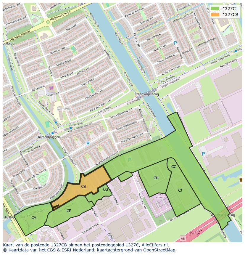 Afbeelding van het postcodegebied 1327 CB op de kaart.