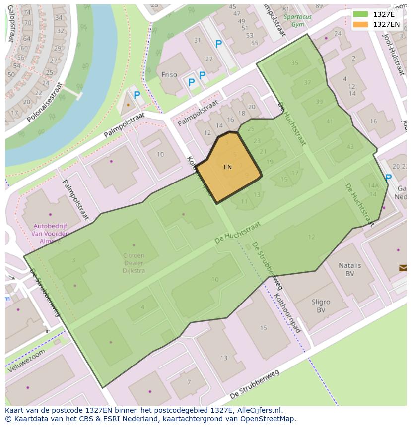 Afbeelding van het postcodegebied 1327 EN op de kaart.