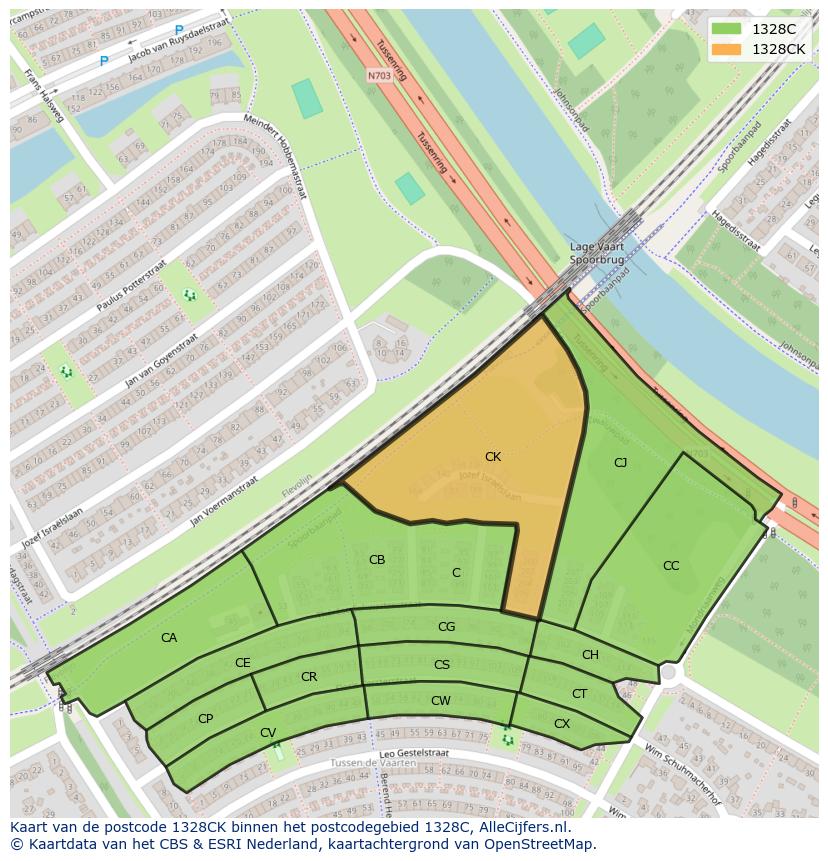 Afbeelding van het postcodegebied 1328 CK op de kaart.