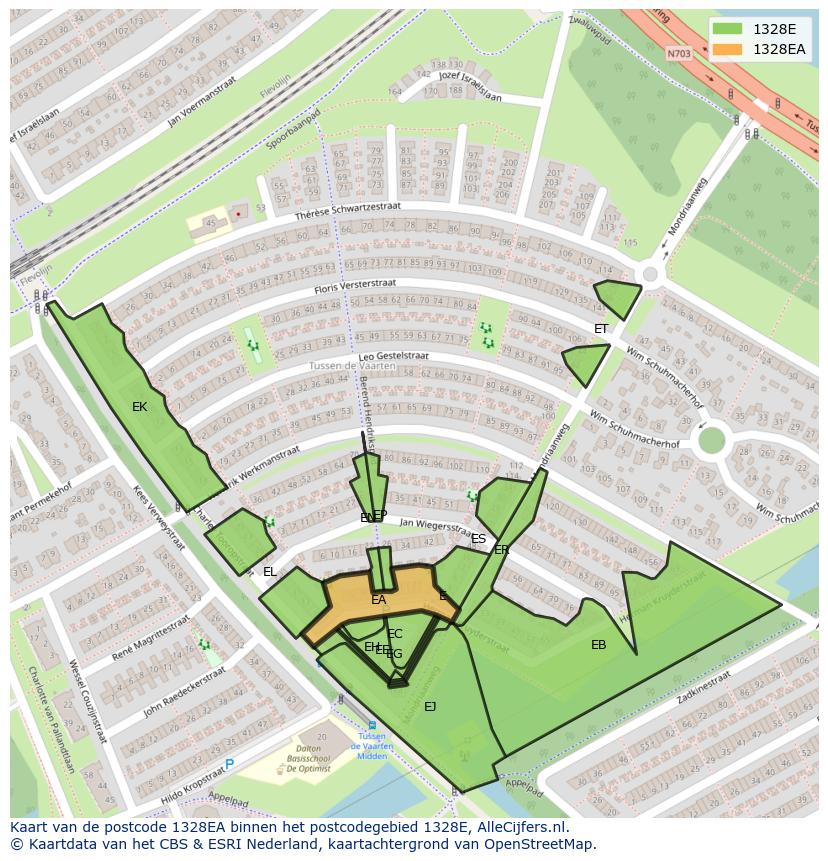 Afbeelding van het postcodegebied 1328 EA op de kaart.