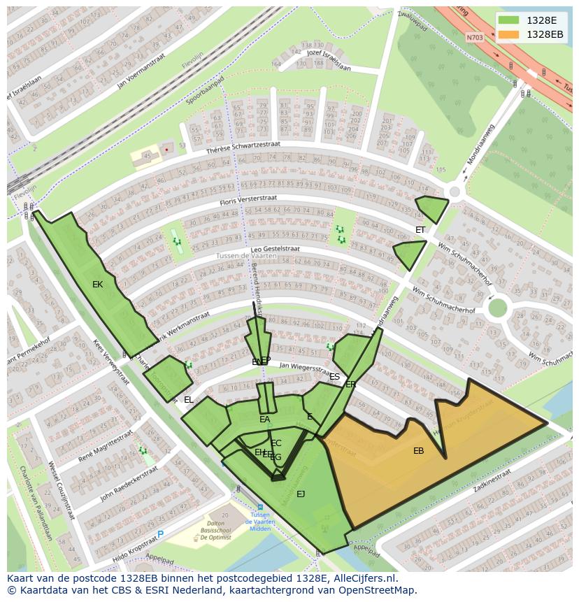 Afbeelding van het postcodegebied 1328 EB op de kaart.