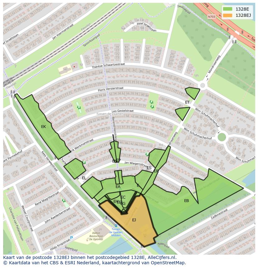 Afbeelding van het postcodegebied 1328 EJ op de kaart.