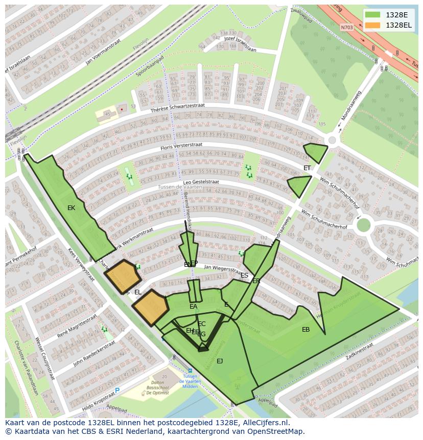 Afbeelding van het postcodegebied 1328 EL op de kaart.