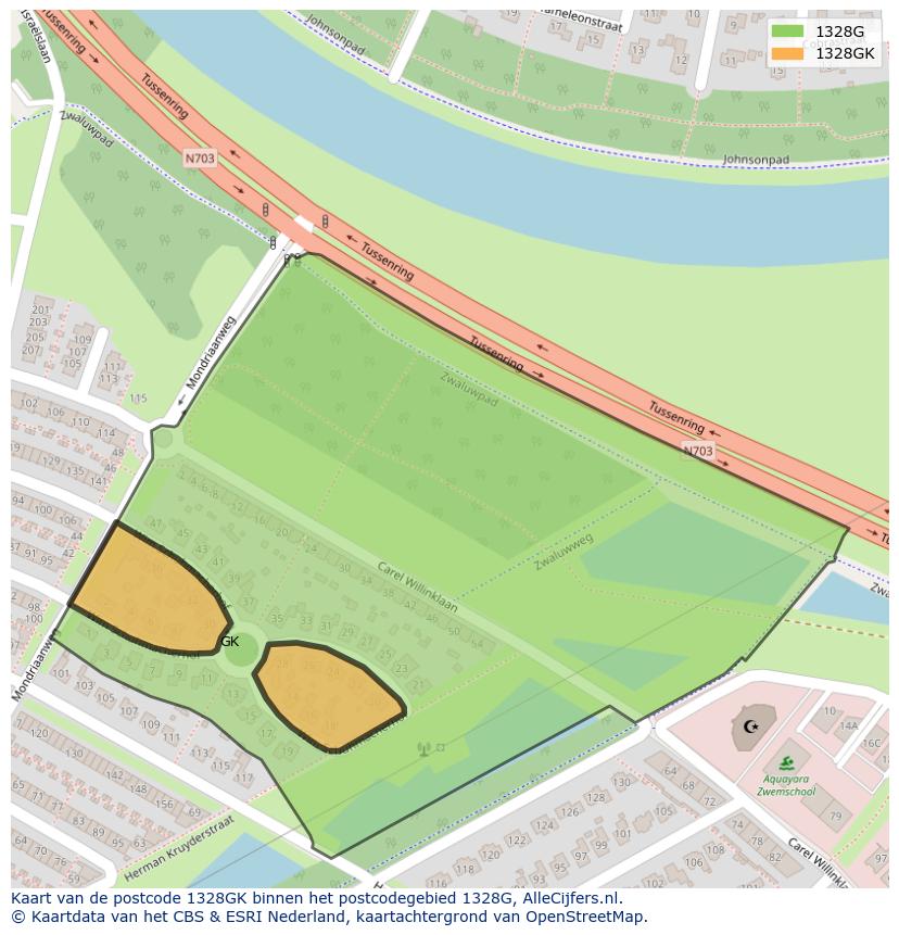 Afbeelding van het postcodegebied 1328 GK op de kaart.