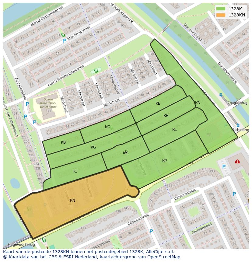 Afbeelding van het postcodegebied 1328 KN op de kaart.