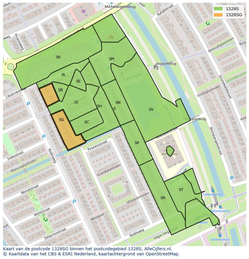 Afbeelding van het postcodegebied 1328 SG op de kaart.
