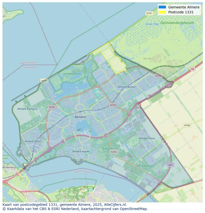 Afbeelding van het postcodegebied 1331 op de kaart.
