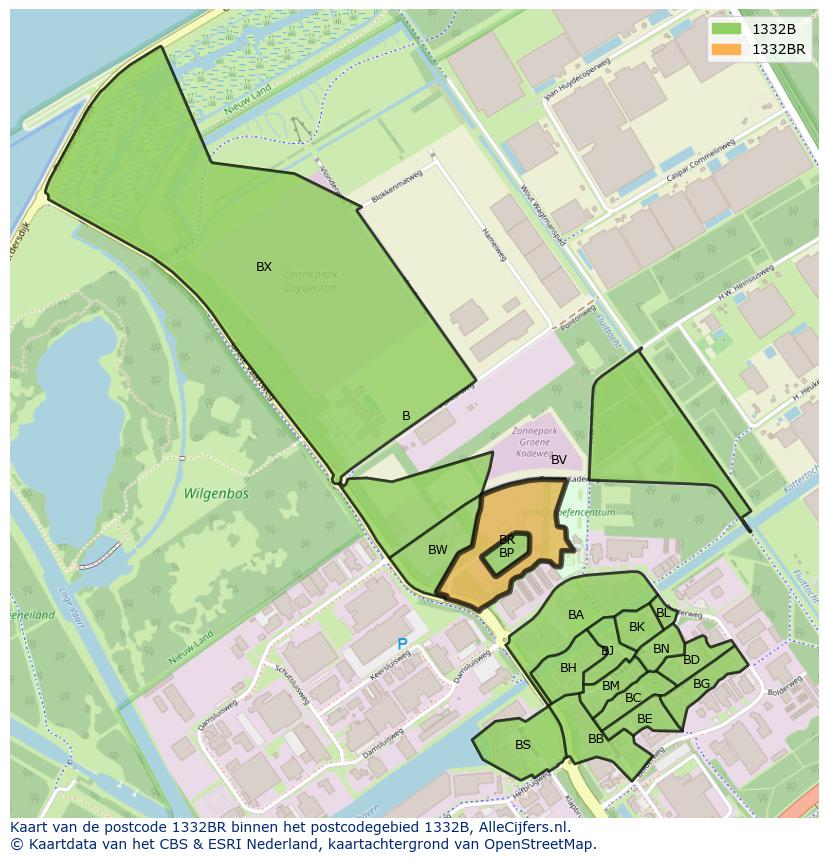 Afbeelding van het postcodegebied 1332 BR op de kaart.