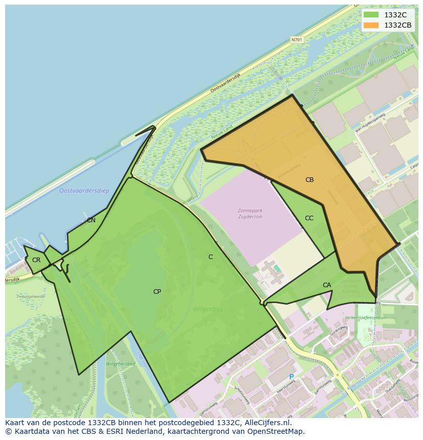 Afbeelding van het postcodegebied 1332 CB op de kaart.