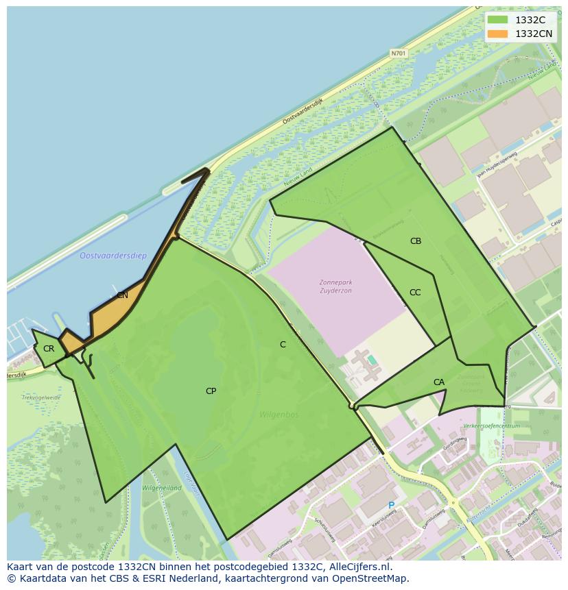 Afbeelding van het postcodegebied 1332 CN op de kaart.