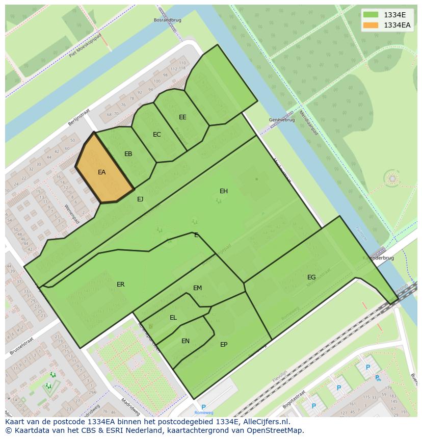 Afbeelding van het postcodegebied 1334 EA op de kaart.