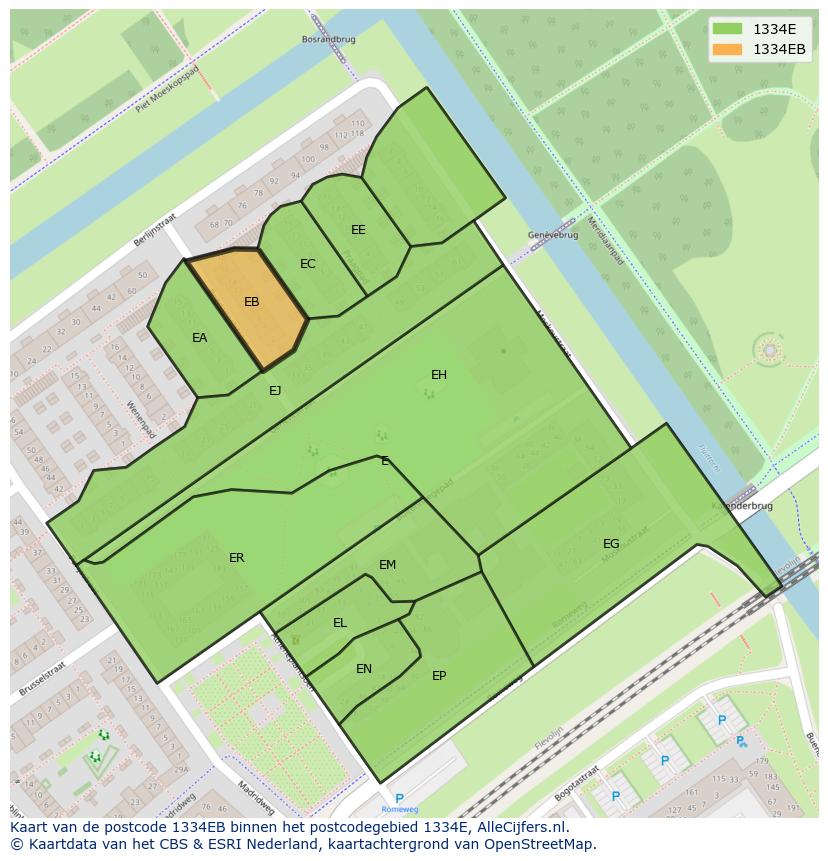 Afbeelding van het postcodegebied 1334 EB op de kaart.