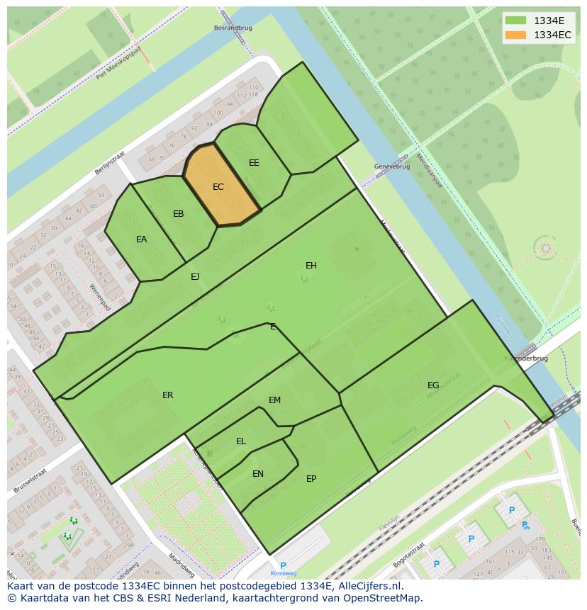 Afbeelding van het postcodegebied 1334 EC op de kaart.